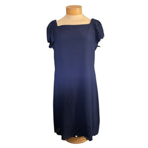 NWT ELLE XL Navy Blue Off Shoulder Dress Flutter Sleeve Eyelet Lace Two Way Wear